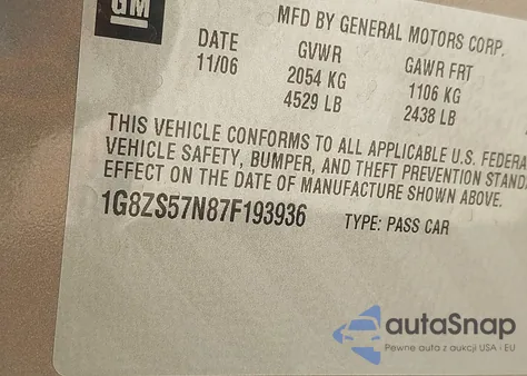 2007 Saturn Aura Xe from USA, damaged, VIN 1G8ZS57N87F193936